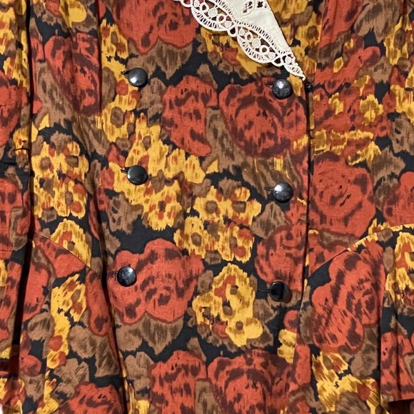 Liz Roberts VTG women’s orange floral double breasted peplum lace dress size 14 - Picture 3 of 7